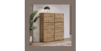 Buffet alto en color roble y negro L120xH140xP40 colección HAVANA. Aparador alto de diseño con 4 puertas.