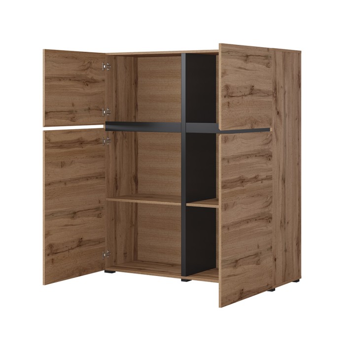 Buffet alto colori rovere e nero L120xH140xP40 collezione HAVANA. Credenza alta design con 4 porte.