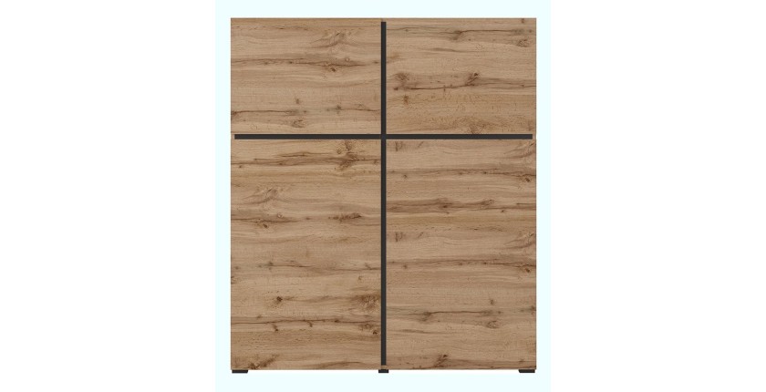 Buffet haut coloris chêne et noir L120xH140xP40 collection HAVANA. Bahut  haut design avec 4 portes.