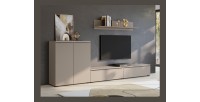 Ensemble de 3 meubles de salon ALICE – Étagère, Buffet 2, Meuble TV coloris marron congo avec éclairage LED