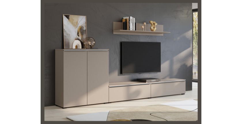 Ensemble de 3 meubles de salon ALICE – Étagère, Buffet 2, Meuble TV coloris marron congo avec éclairage LED
