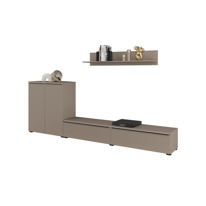 Set di 3 mobili da soggiorno ALICE – Libreria, Buffet 2, Mobile TV colore marrone congo con illuminazione LED