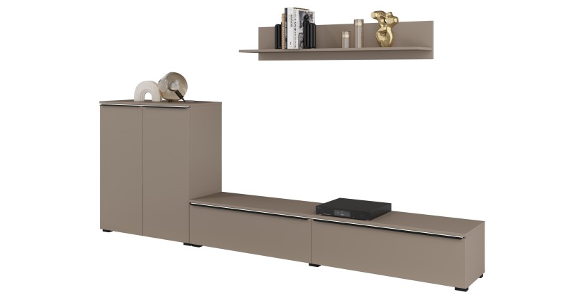 Ensemble de 3 meubles de salon ALICE – Étagère, Buffet 2, Meuble TV coloris marron congo avec éclairage LED