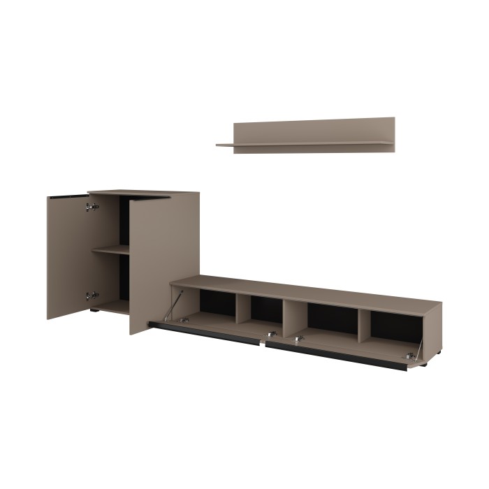 Ensemble de 3 meubles de salon ALICE – Étagère, Buffet 2, Meuble TV coloris marron congo avec éclairage LED