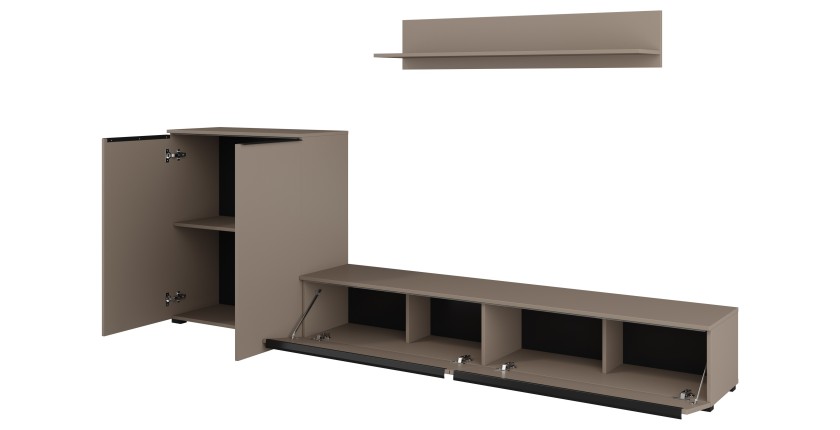 Ensemble de 3 meubles de salon ALICE – Étagère, Buffet 2, Meuble TV coloris marron congo avec éclairage LED