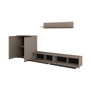 Ensemble de 3 meubles de salon ALICE – Étagère, Buffet 2, Meuble TV coloris marron congo avec éclairage LED