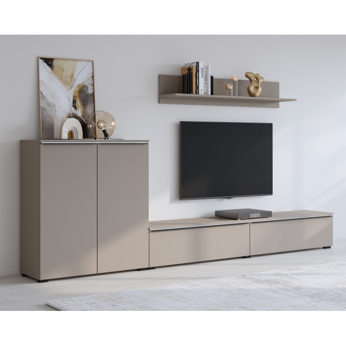 Set di 3 mobili da soggiorno ALICE – Libreria, Buffet 2, Mobile TV colore marrone congo con illuminazione LED