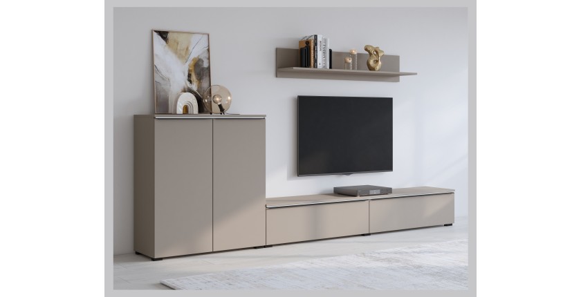 Ensemble de 3 meubles de salon ALICE – Étagère, Buffet 2, Meuble TV coloris marron congo avec éclairage LED