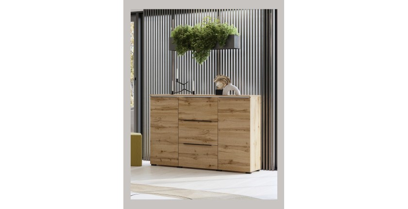 Buffet ALICE in Wotan-Eichenfarbe – 2 Türen, 3 Schubladen mit LED-Beleuchtung