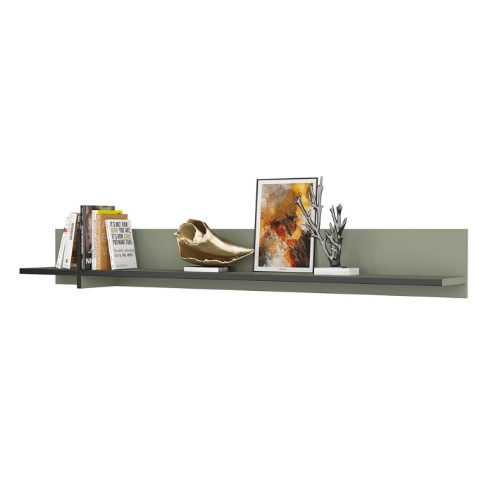 Estantería de pared 180cm en color verde salvia y negro. Colección HAVANA.