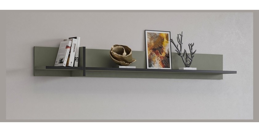 Estantería de pared de 180 cm en color verde salvia y negro. Colección HAVANA.