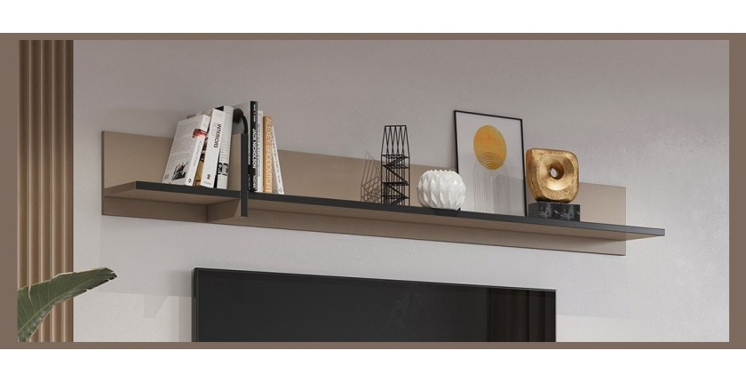 Estantería de pared de 180 cm en colores beige y negro. Colección HAVANA.