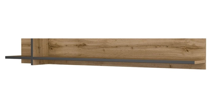 Estantería de pared de 180 cm en color roble y negro. Colección HAVANA.