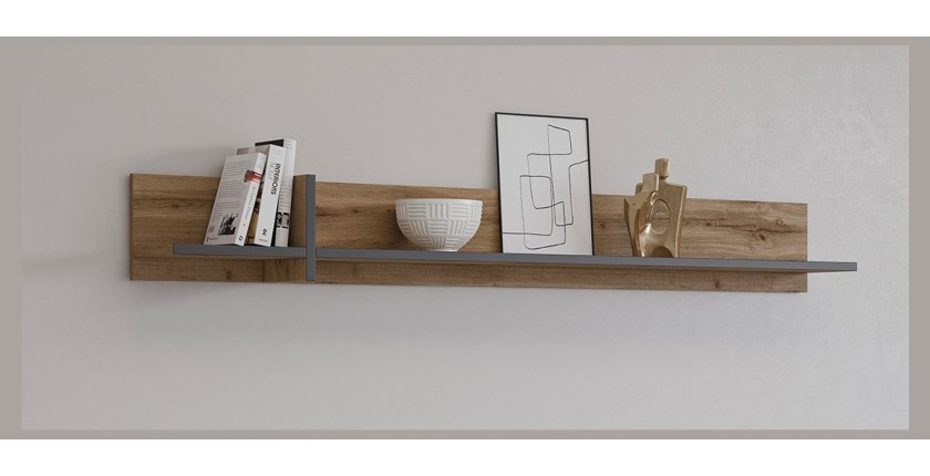 Estantería de pared de 180 cm en color roble y negro. Colección HAVANA.