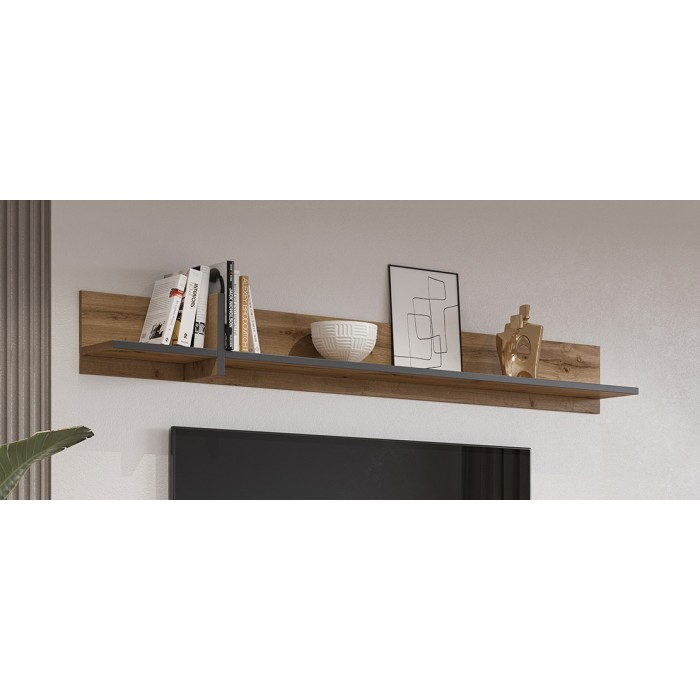 Estantería de pared 180cm color roble y negro. Colección HAVANA.