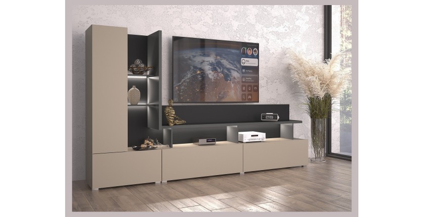 Meuble TV coloris marron congo et gris anthracite collection NESS – 5 niches, 2 portes, 2 tiroirs
