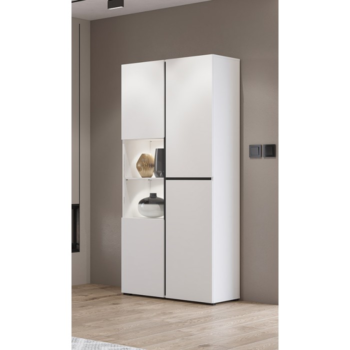 Vetrina alta 2 porte collezione HAVANA. Colori bianco e nero.