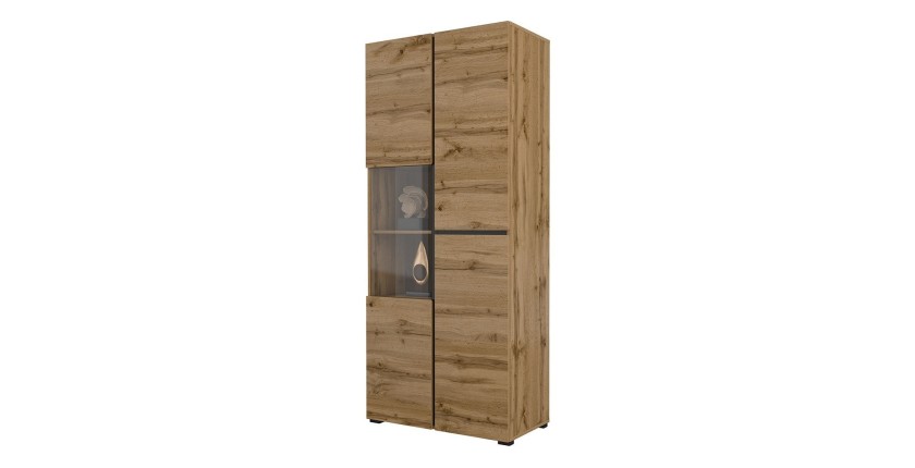 Vetrina alta 2 porte collezione HAVANA. Colori rovere e nero.