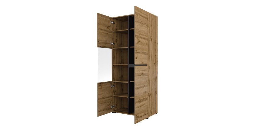 Vetrina alta 2 porte collezione HAVANA. Colori rovere e nero.