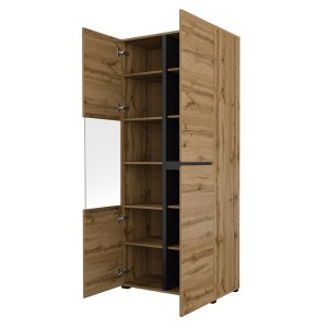 Vetrina alta 2 porte collezione HAVANA. Colori rovere e nero.
