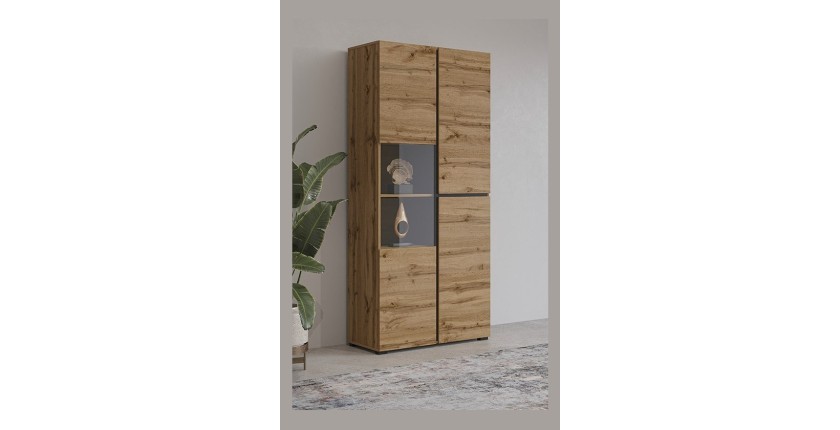 Vetrina alta 2 porte collezione HAVANA. Colori rovere e nero.