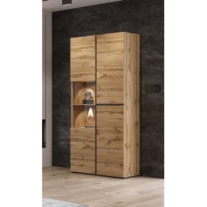 Vetrina alta 2 porte collezione HAVANA. Colori rovere e nero.