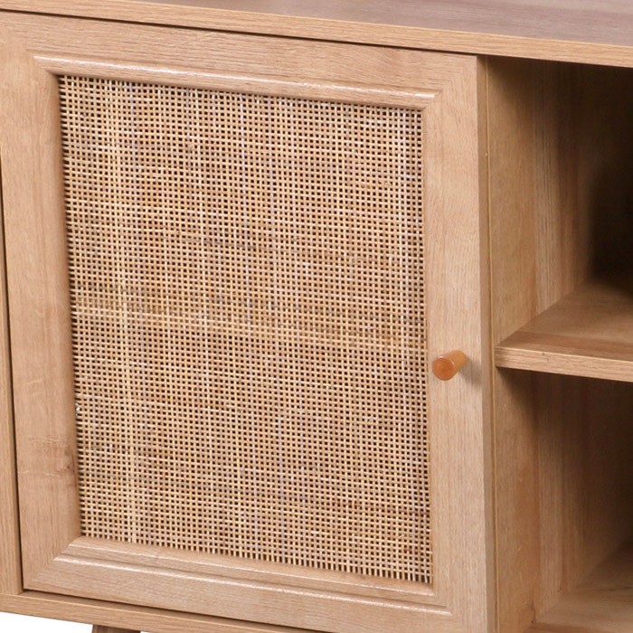 Cassettiera ALTA in rovere chiaro con porta in rattan – Design scandinavo e storage pratico