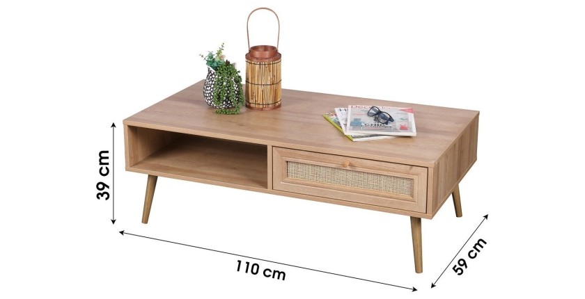 Mesa baja ALTA de roble claro - Diseño escandinavo y almacenamiento práctico