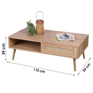Mesa baja ALTA de roble claro - Diseño escandinavo y almacenamiento práctico