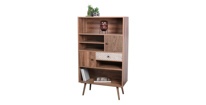 Libreria ALTA colore rovere chiaro con 2 porte e 1 cassetto - Design scandinavo e pratico spazio di archiviazione