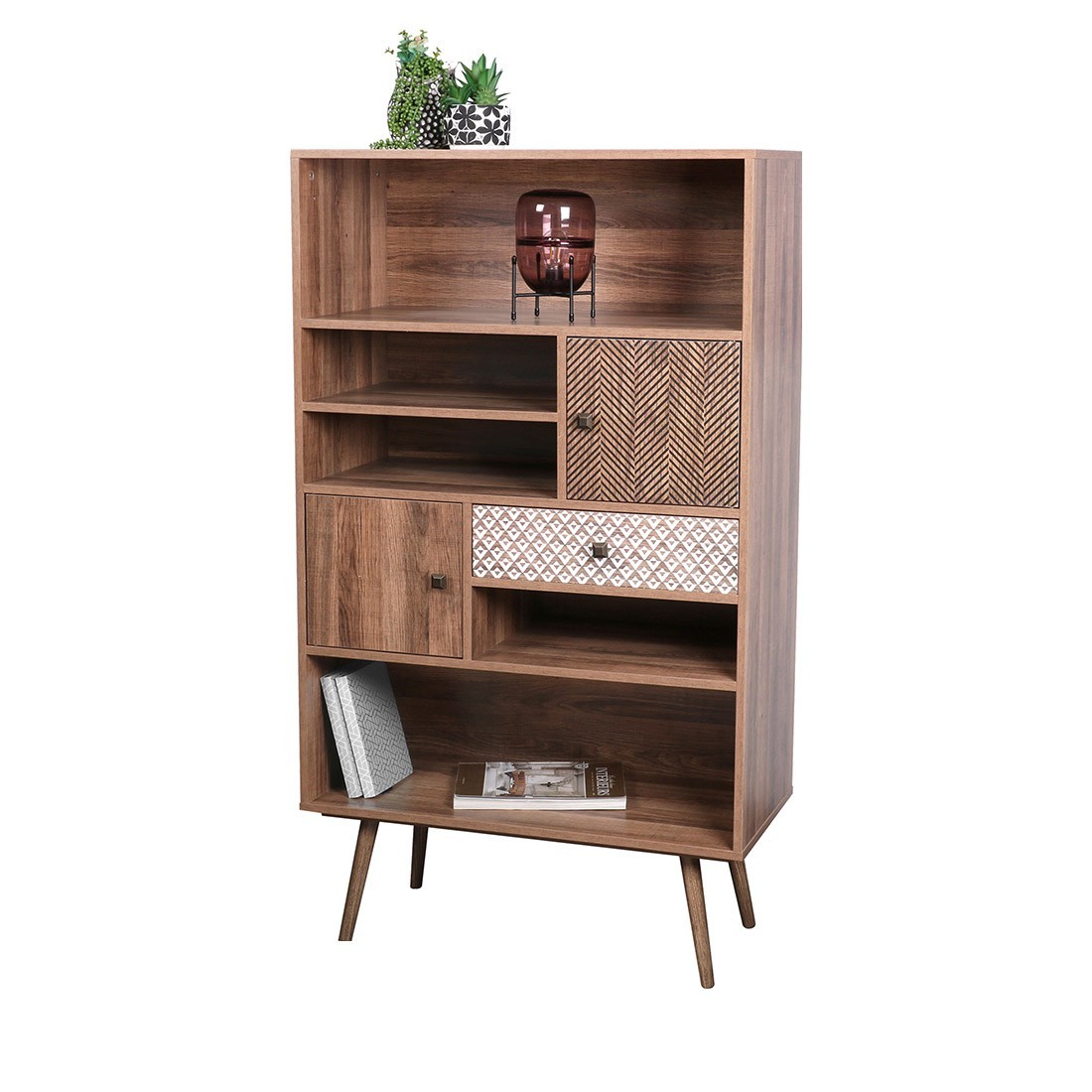 Libreria ALTA colore rovere chiaro con 2 porte e 1 cassetto - Design scandinavo e pratico spazio di archiviazione
