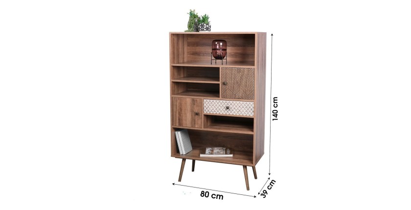 Libreria ALTA colore rovere chiaro con 2 porte e 1 cassetto - Design scandinavo e pratico spazio di archiviazione