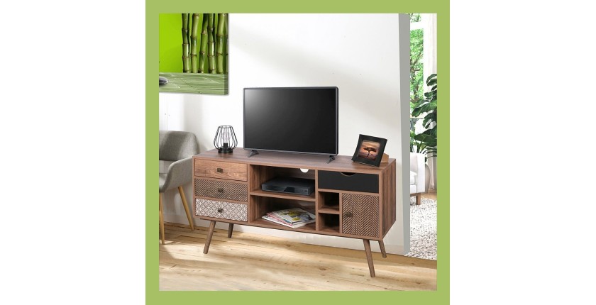 Mueble para TV colección ALTA color roble con 4 cajones - Diseño escandinavo y almacenamiento práctico