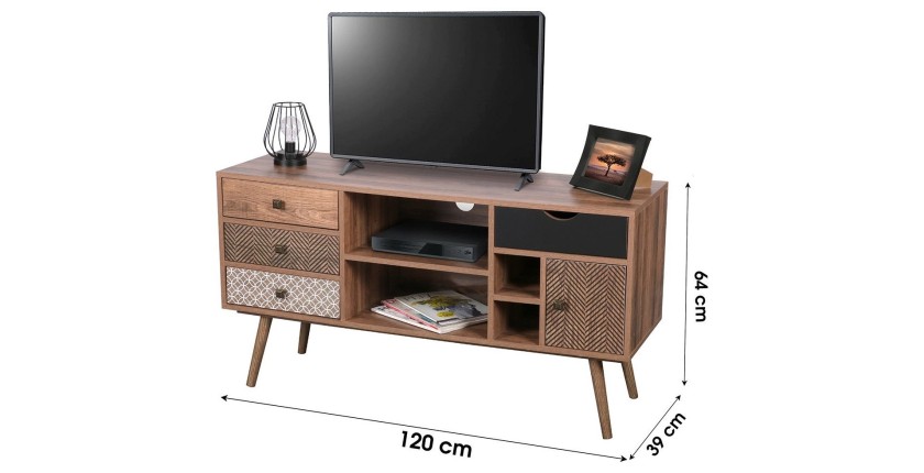 Mueble para TV colección ALTA color roble con 4 cajones - Diseño escandinavo y almacenamiento práctico