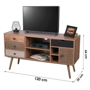 Mueble para TV colección ALTA color roble con 4 cajones - Diseño escandinavo y almacenamiento práctico
