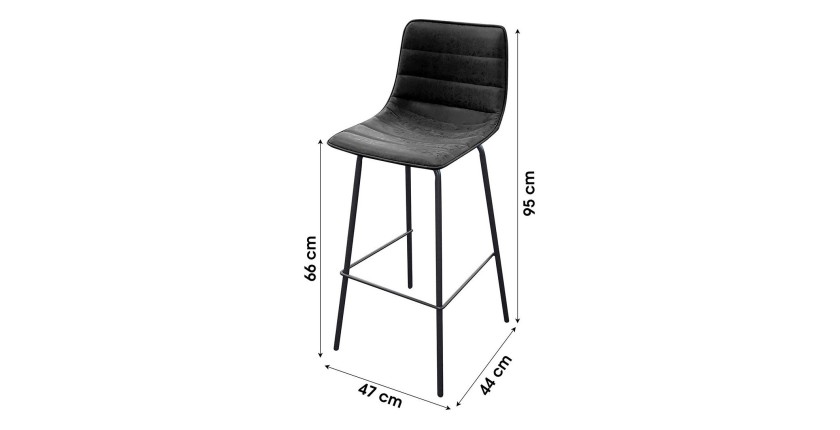 Lote de 2 taburetes de bar con respaldo efecto cuero pizarra colección NETS - Estilo industrial