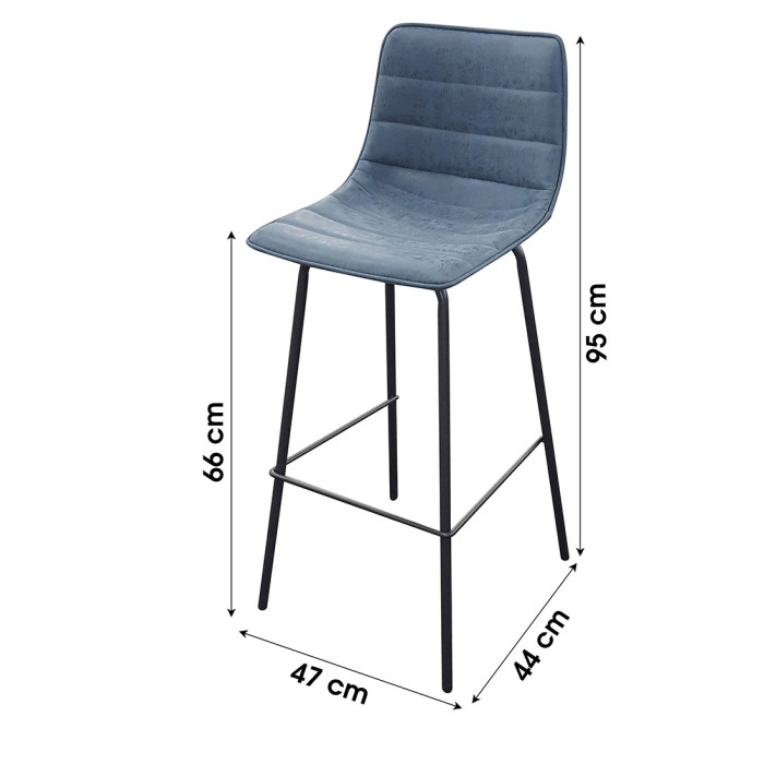 Set di 2 sgabelli da bar con schienale in effetto pelle blu denim collezione NETS - Stile industriale