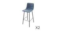 Lot de 2 tabourets de bar avec dossier effet cuir bleu denim collection NETS - Style industriel
