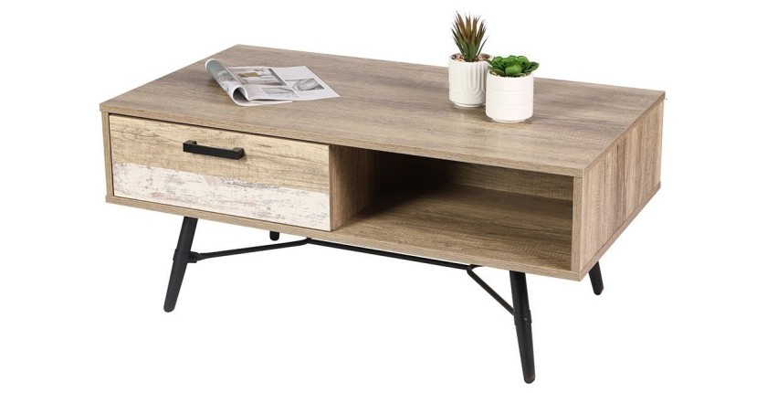 Mesa baja UMÉA color roble claro y blanco – Diseño industrial - Almacenamiento práctico