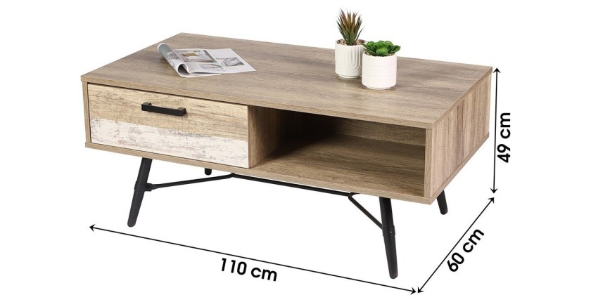 Mesa baja UMÉA color roble claro y blanco – Diseño industrial - Almacenamiento práctico
