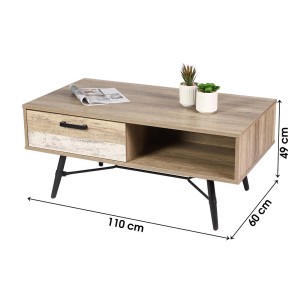 Mesa baja UMÉA color roble claro y blanco – Diseño industrial - Almacenamiento práctico