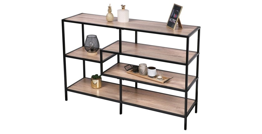 Industriële stijl HOLBORN collectie entreeconsole. Eiken- en zwarte kleur. 5 planken