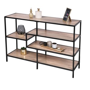 Industriële stijl HOLBORN collectie entreeconsole. Eiken- en zwarte kleur. 5 planken