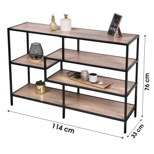 Industriële stijl HOLBORN collectie entreeconsole. Eiken- en zwarte kleur. 5 planken