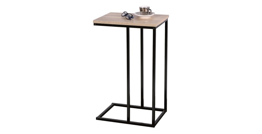 Mesa auxiliar o mesa lateral HOLBORN color roble y negro con estructura de metal.