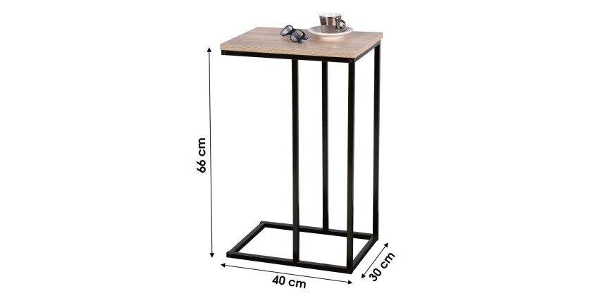 Mesa auxiliar o mesa lateral HOLBORN color roble y negro con estructura de metal.