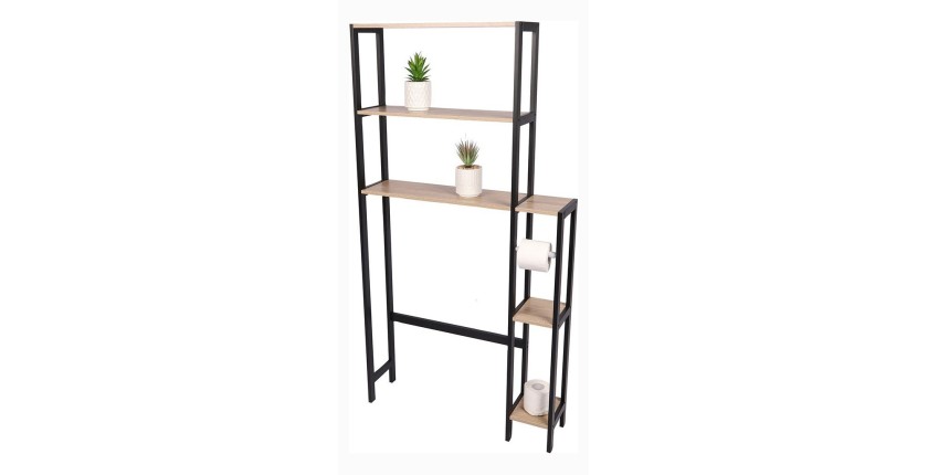 Mueble contorno WC HOLBORN en roble y negro con estantes – Diseño industrial y práctico