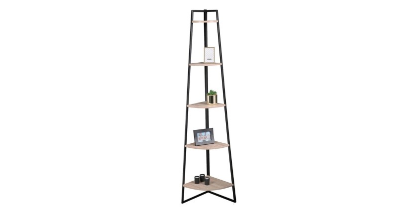 Étagère d'angle 5 niveaux collection HOLBORN – Style industriel, coloris chêne et noir
