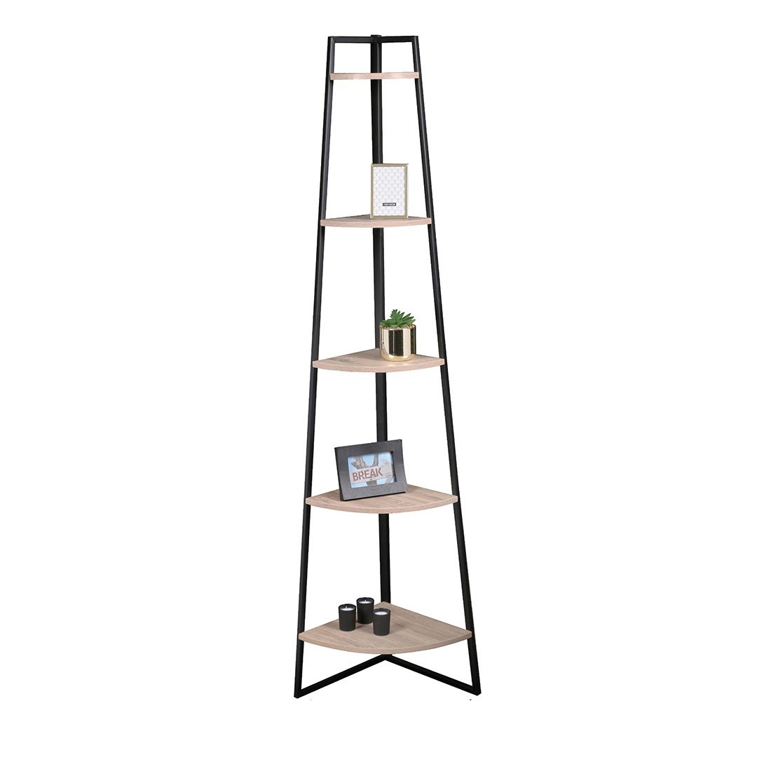Étagère d'angle 5 niveaux collection HOLBORN – Style industriel, coloris chêne et noir