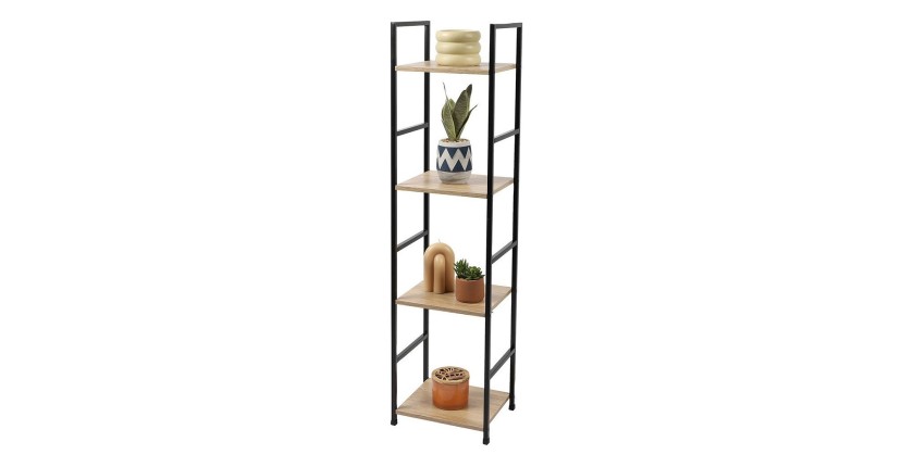 Étagère 4 niveaux collection HOLBORN – Style industriel, coloris chêne et noir